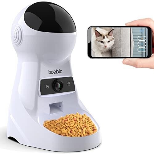Iseebiz 自動給餌器 猫 犬用 スマホで遠隔操作 カメラ付きペット自動餌やり機 3.5L容量 0765756152938