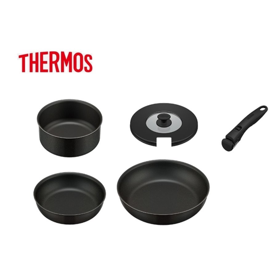 THERMOS サーモス デュラブルシリーズ 取っ手のとれるフライパン5点セットAB IH対応 ブラック KSA-5B 4562344378994